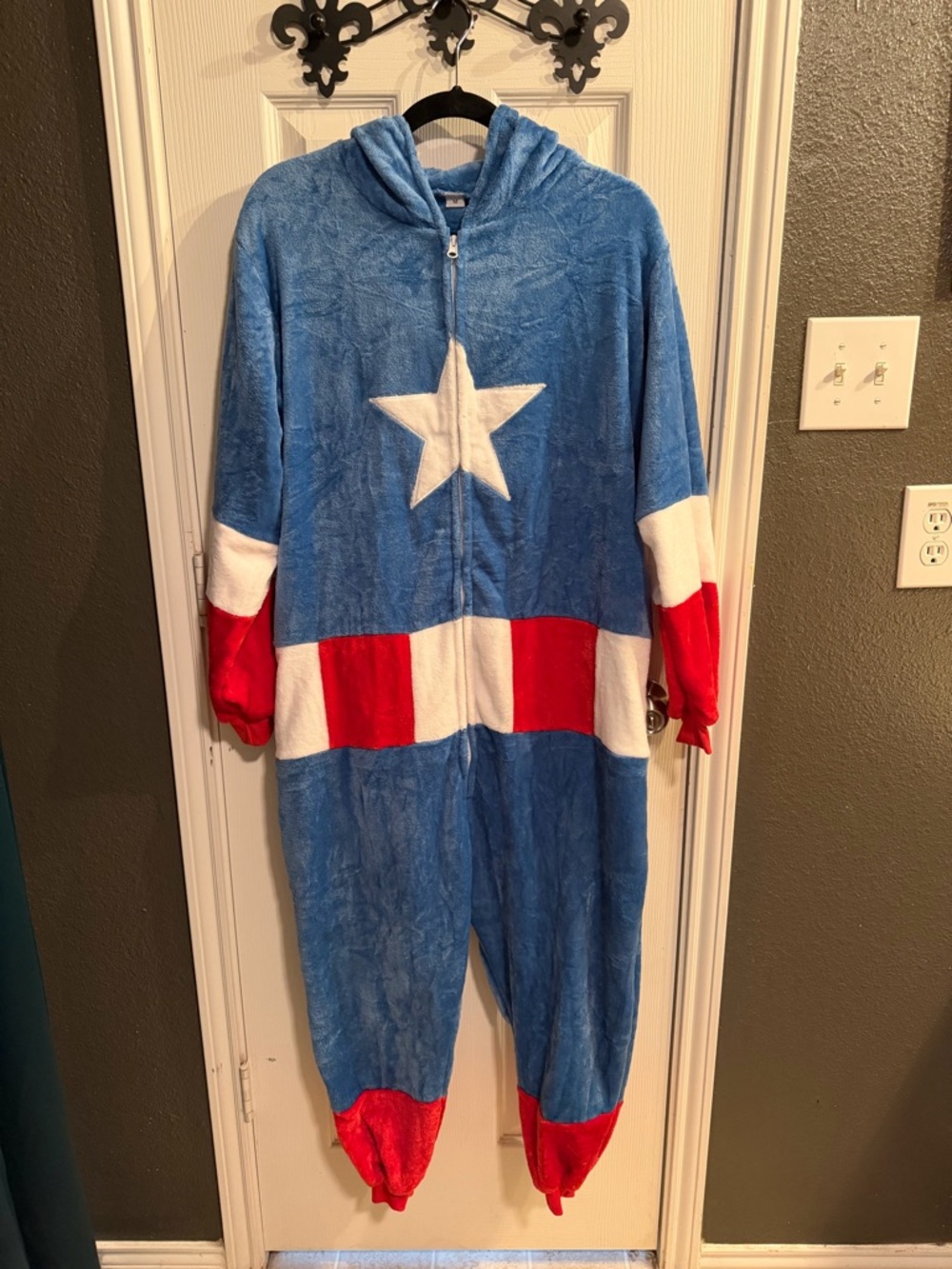 Captain America Adult Costume Onesie - Hooded Jumpsuit